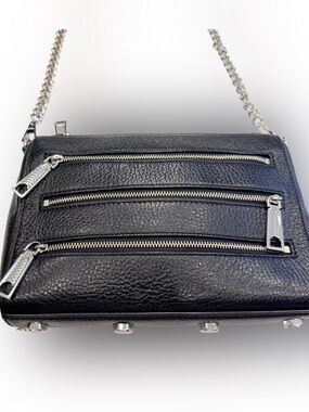 Rebecca Minkoff 4 Zip Moto Black  Leather Crossbody Bag Silver Zippers NWOT